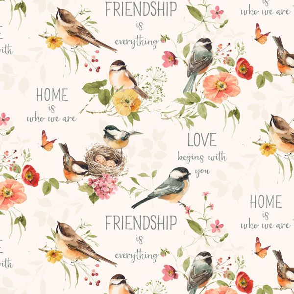 Bird Large allover Cream  with Text