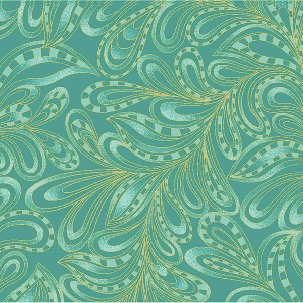 Green Feathery Paisley w/Metallic