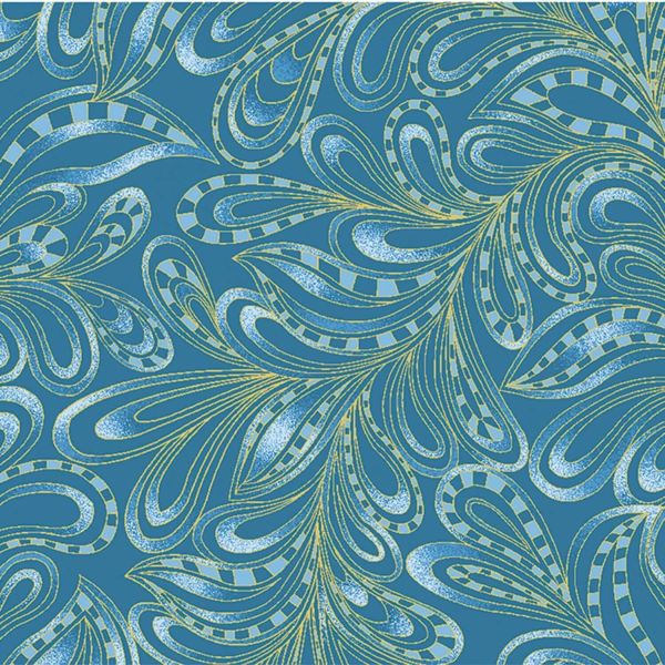 Blue Feathery Paisley w/Metallic