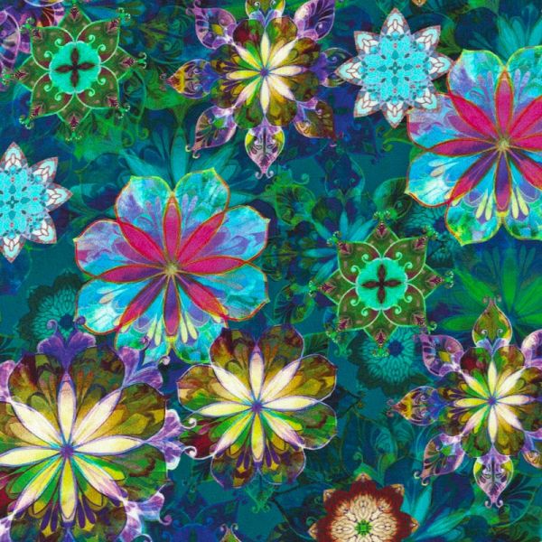 Venice Flowers Teal 108in Wide Sateen-per 50 cm