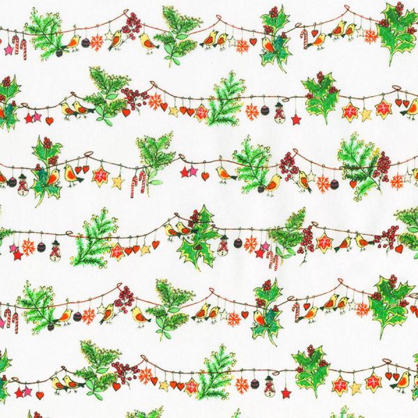 Yuletide Birds on a Row  White
