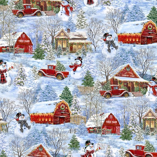 Winter Cottage and Snowmen
