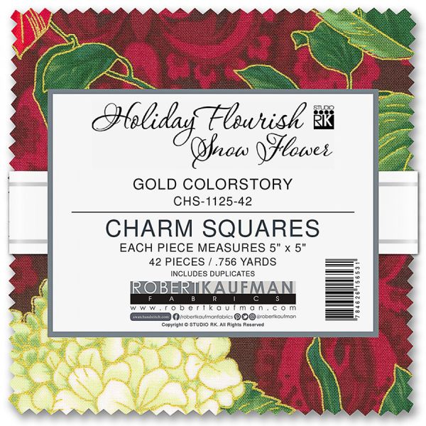 Charm Pack Holiday Flourish Snow Flower Gold