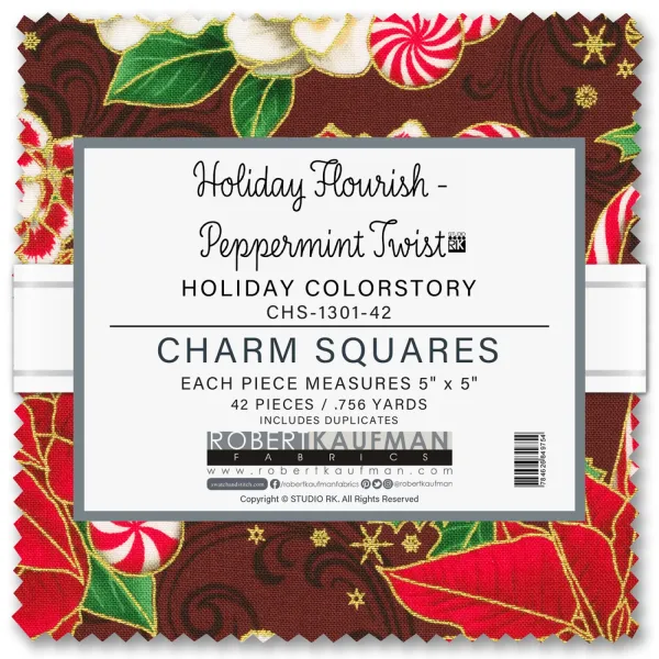 Charm Pack Holiday Flourish Peppermint Twist Gold
