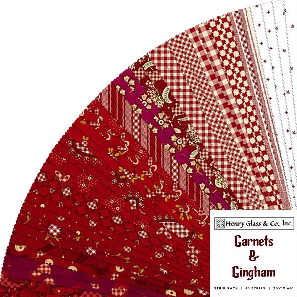Kim Diehl Jelly Roll  Garnets & Gingham  -  Red and Cream  Strips 2.5 inch