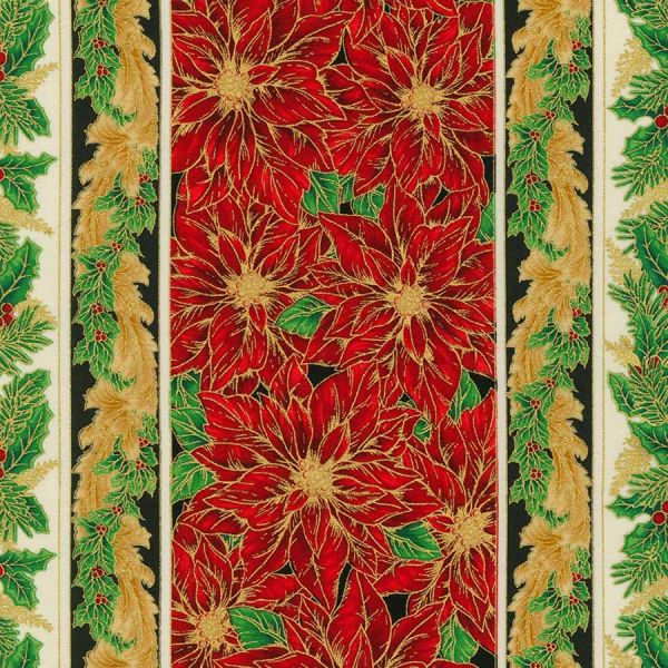 Pointsettia Christmas Metallic -Randstof - per 50 x 110cm