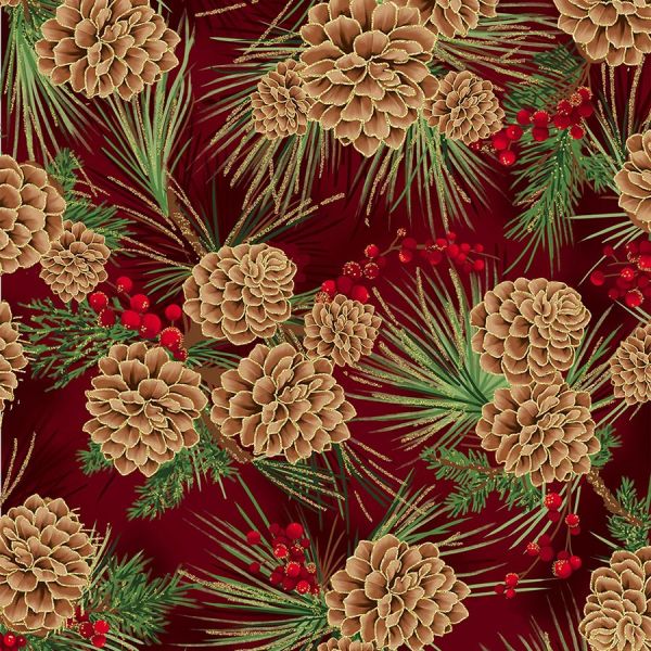 Pinecones Scarlet Red and Gold 
