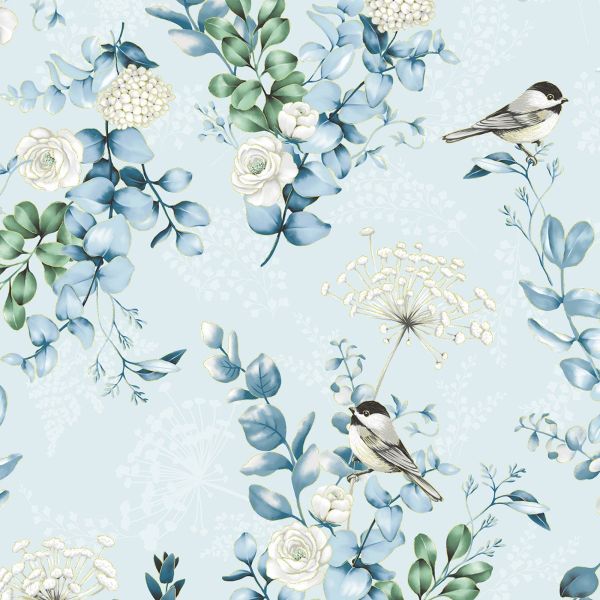 Dusty Blue Gold Chickadee Cheer