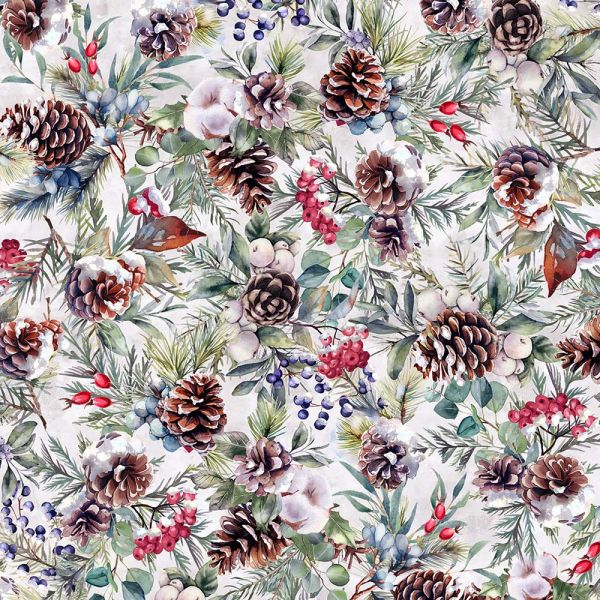 Hoffman Winter Pinecones Frost 